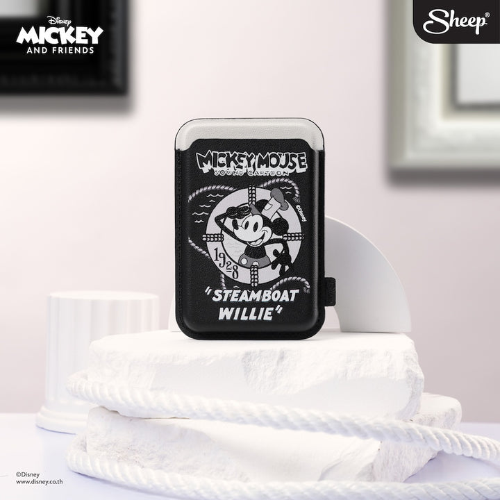ที่ใส่บัตร มิคกี้เมาส์ สีดำ ลาย mickey steamboat wille black card holder