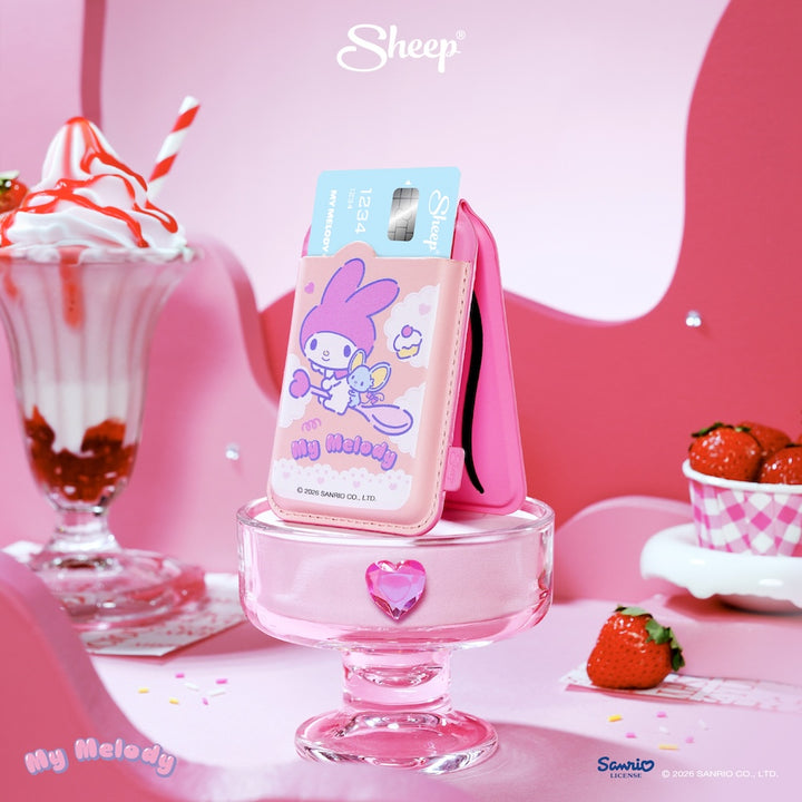 my melody magsafe wallet stand phone accessories มายเมโลดี้ สีชมพู ใช้คู่เคส sanrio ที่ใส่บัตร แปะมือถือ กาง ตั้งได้ ซานริโอ้
