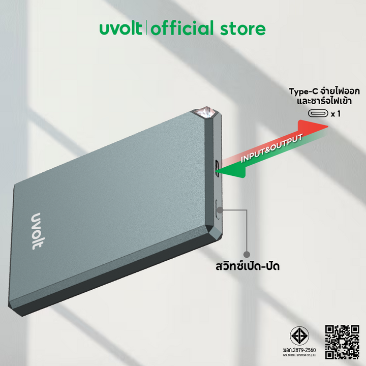พาวเวอร์แบงค์แม่เหล็ก Uvolt ชาร์จพร้อมกัน 2 เครื่อง Wireless Charging Type-C Output