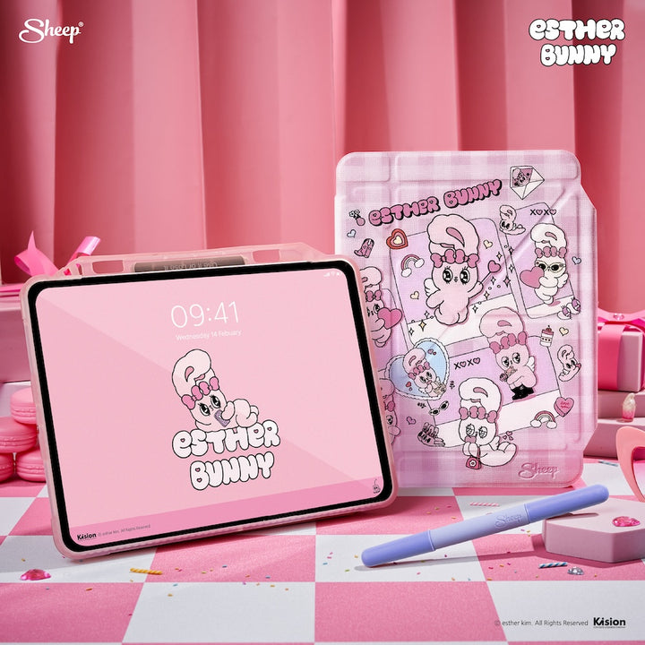 เคสไอแพดสีชมพู esther bunny license เคสไอแพดน่ารัก เคสแถมปลอกปากกา