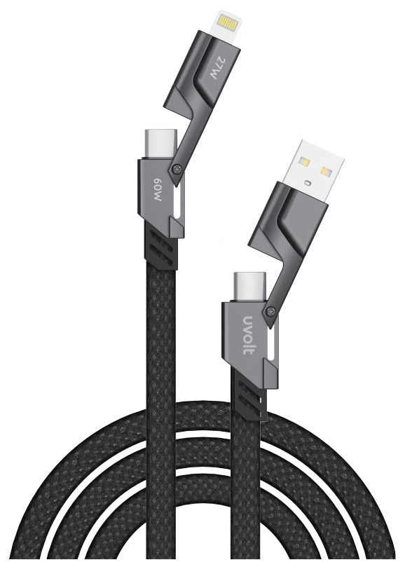 สายชาร์จ 4in1 Uvolt สายถัก ชาร์จเร็ว 60W พกพาง่าย แข็งแรง ทนทาน ขาดยาก